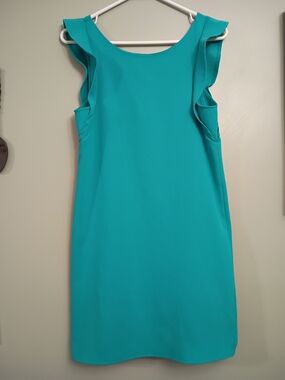 Everly Turquoise Ruffle-Shoulder Shift Dress